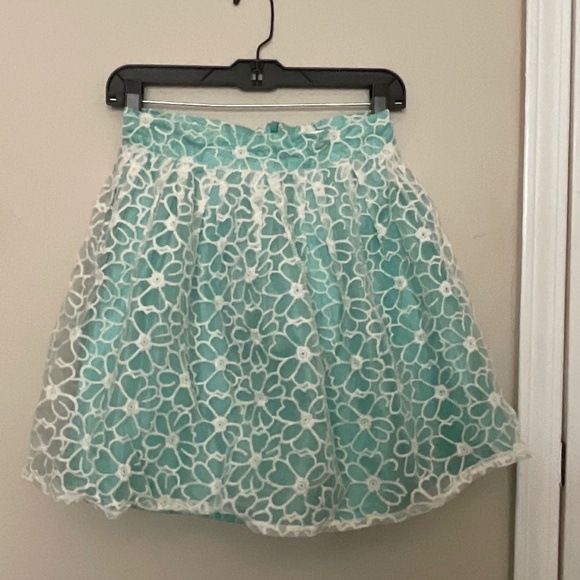 Modcloth Small Teal Floral Organza Skirt NWOT - Picture 3 of 11